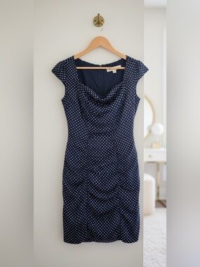 Guess Silky Blue White Polka Dot Bombshell Pinup Y2K Mini Dress Size 2